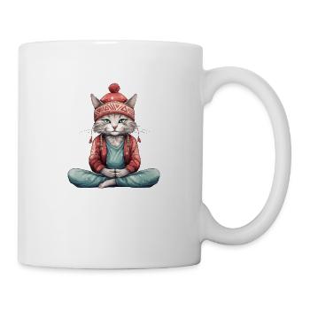 Yoga Shirt / Katze Lotussitz Illustration - Tasse - Weiß - Rechts