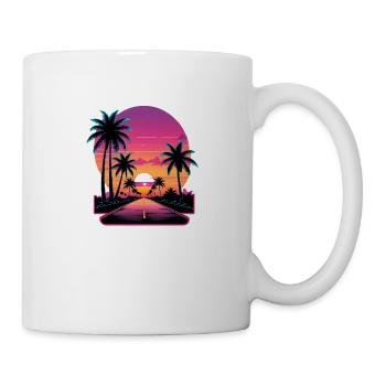 Sunset road with palm trees. - Mug - white - Right