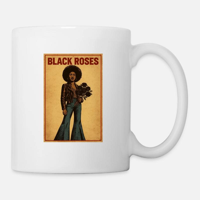 Roses Noires Afro Poster Vintage - Mug blanc - blanc