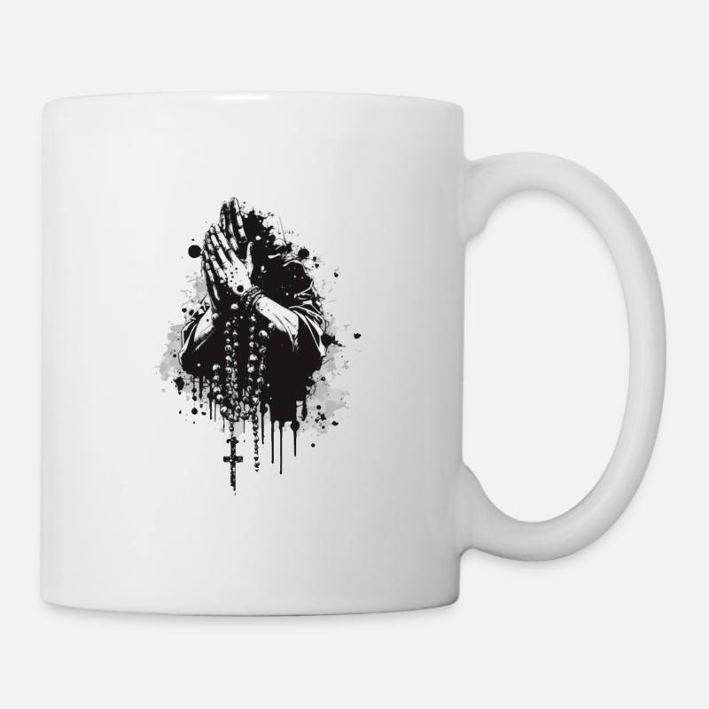 Mains de prière Rosaire noir et blanc - Mug blanc - blanc