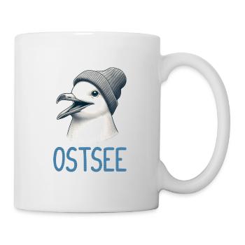 Gute Laune Nordsee - Moin Möwe mit Beanie Mütze - Tasse - Weiß - Rechts