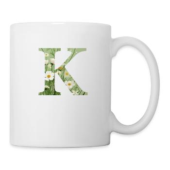 Letter K, Monogram, Floral Pattern - Mug - white - Right