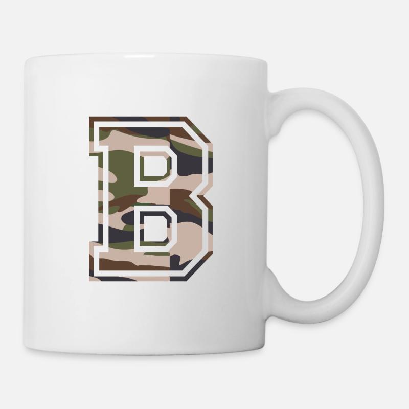 B, Monogramm, Camouflage Grün-Braun - Tasse - Weiß