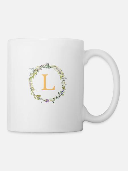 L Monogramm Eukalyptus-Kranz - Tasse - Weiß
