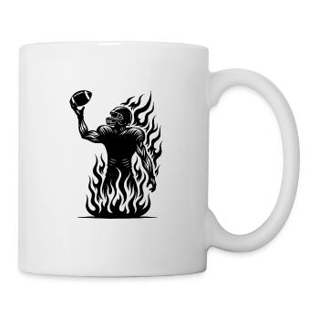 Football player with football in flames and fire - Mug - white - Right