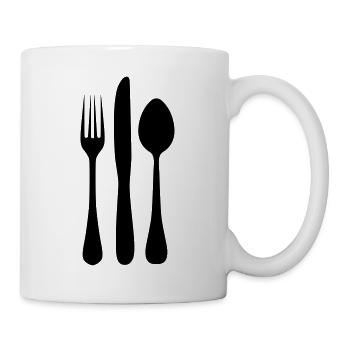 Besteck Küche Gabel Messer Löffel - Tasse - Weiß - Rechts