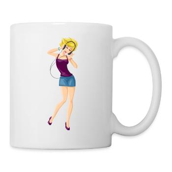 Musik hörende Blondine, Frau Geschenk - Tasse - Weiß - Rechts