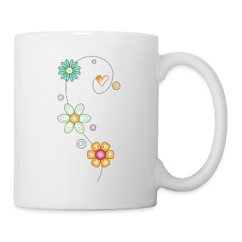 Doodle Motiv mit Blumen und Herz - Tasse - Weiß - Rechts
