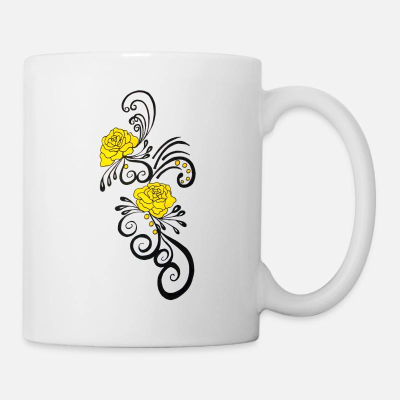 Gelbe Rosen Ornamentrahmen - Tasse - Weiß