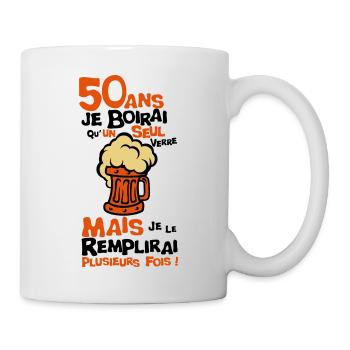 50 ans alcool anniversaire verre boirai biere - Mug blanc - blanc - Droite