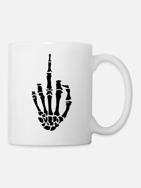 middle finger skull - Tasse - Weiß