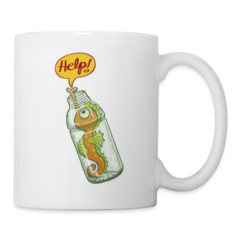 Seahorse trapped in plastic bottle asking for help - Mug - white - Right