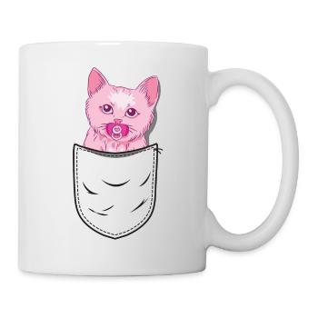 Brusttasche rosa Baby Kätzchen Hemdtasche Katze - Tasse - Weiß - Rechts