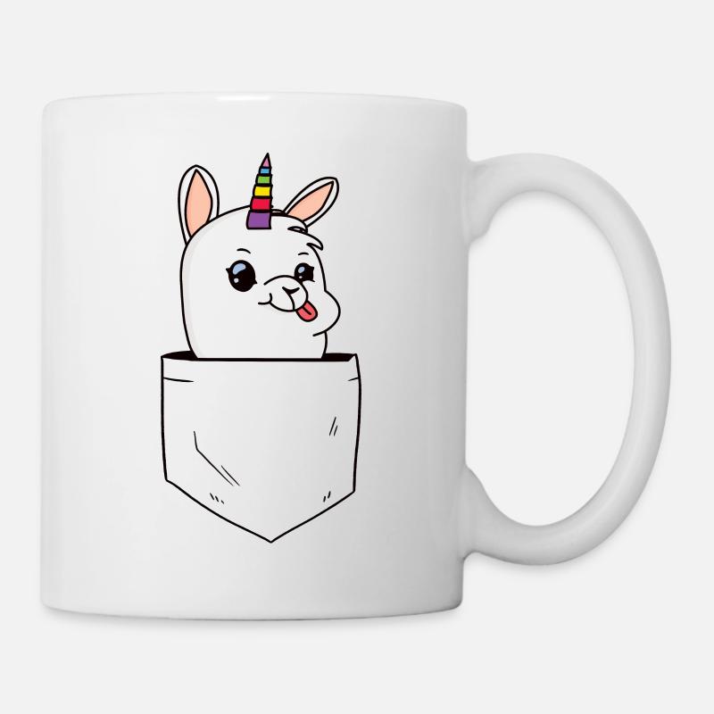 Lama mit Einhorn Versteckt sich in Brusttasche - Tasse - Weiß