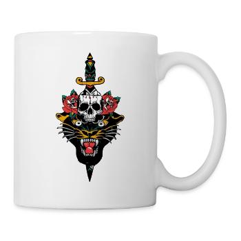 panthere head of death skull dagger pink flower - Mug - white - Right