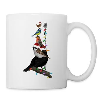Vögel Weihnachten Vogel Amsel Rotkehlchen Spatz - Tasse - Weiß - Rechts