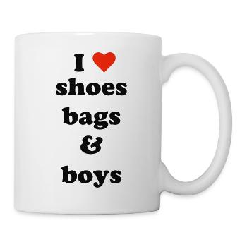 J’aime les chaussures, les sacs et les garçons - Mug blanc - blanc - Droite