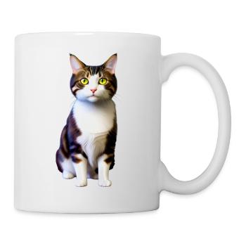 Domestic short haired cat looks at you lonely - Mug - white - Right