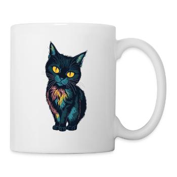 Kleine schwarze Katze - Tasse - Weiß - Rechts