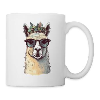 Lama bohème cool avec lunettes et couronne de fleurs - Mug blanc - blanc - Droite