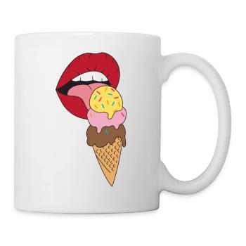 Rote Lippen die Eis schlecken Eiscreme - Tasse - Weiß - Rechts
