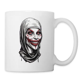 Creepy nun horror and disgust on Halloween - Mug - white - Right