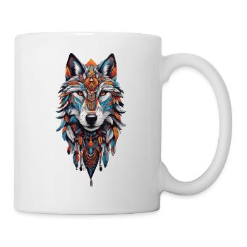 Wolf Spirit Mandala & Feather Bijoux Bohemian Design - Mug blanc - blanc - Droite