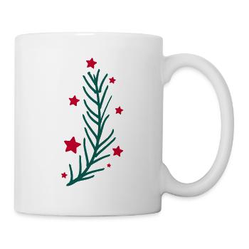 Weihnachtliches Stechpalmenblatt mit Sternen - Tasse - Weiß - Rechts