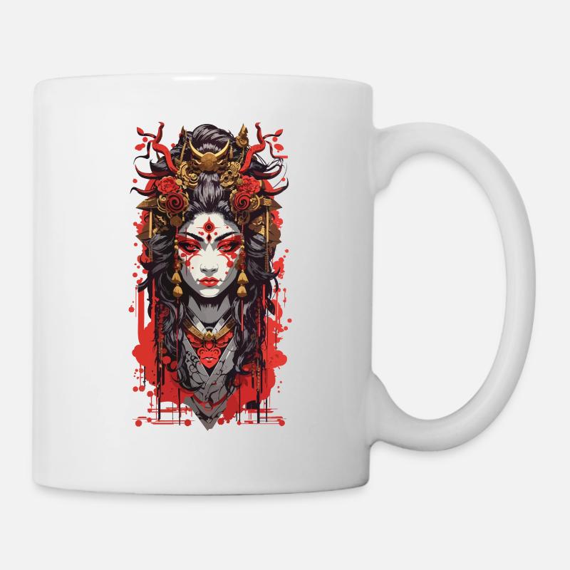 Oni Dämon Manga Aesthetic Retro Kunst Design - Tasse - Weiß