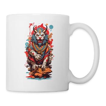 Japanischer Yokai Löwe Popart Ästhetik Design - Tasse - Weiß - Rechts