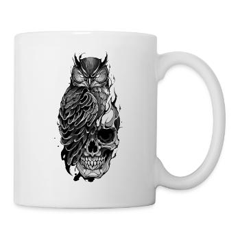 Eule sitzt auf Schädel - Tasse - Weiß - Rechts