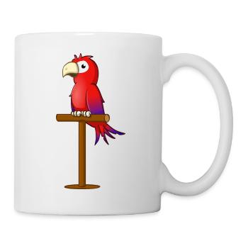 Cartoon drawing; A red parrot on a stick - Mug - white - Right