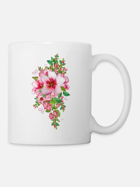 Pink blossom flowers. - Tasse - Weiß