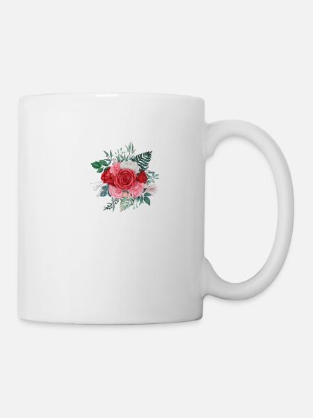 Roter floraler J-Buchstabe - Tasse - Weiß