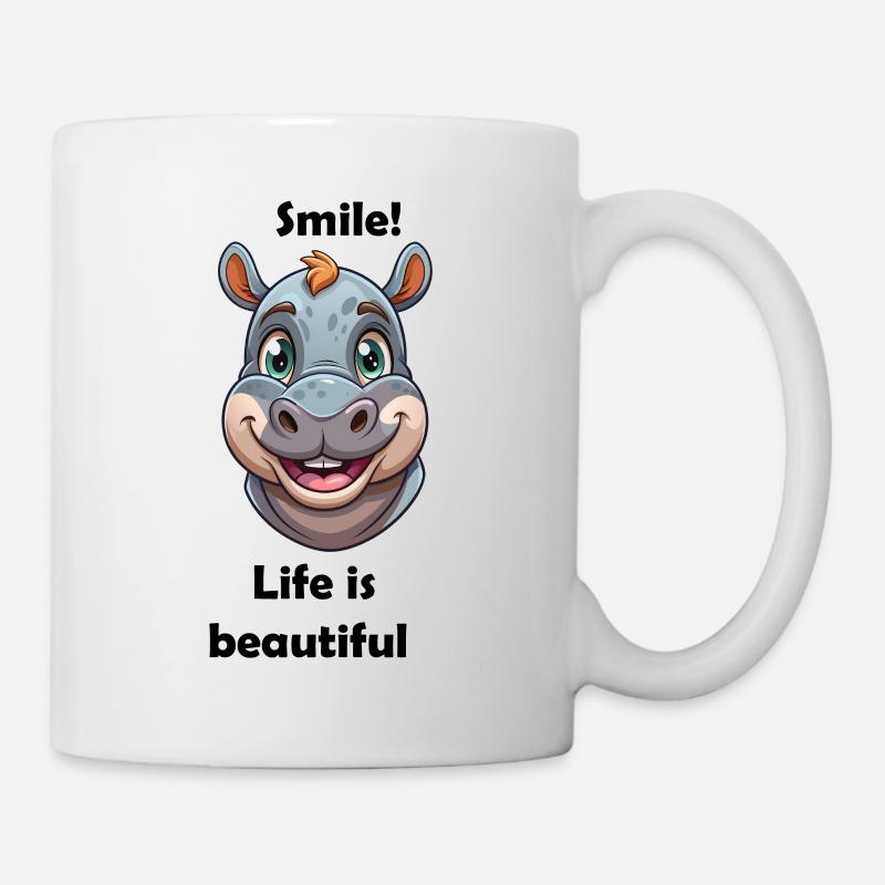 Smiling Hippo Cartoon Motivational Positive Messag - Mug - white