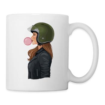 Coole Motorradfahrerin Bikerin kaut Kaugummi - Tasse - Weiß - Rechts