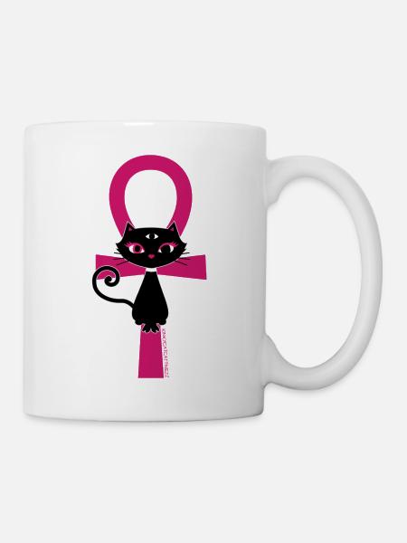 Chat mystique Ankh Design Rock’n’Roll & Mode Ésotérique - Mug blanc - blanc
