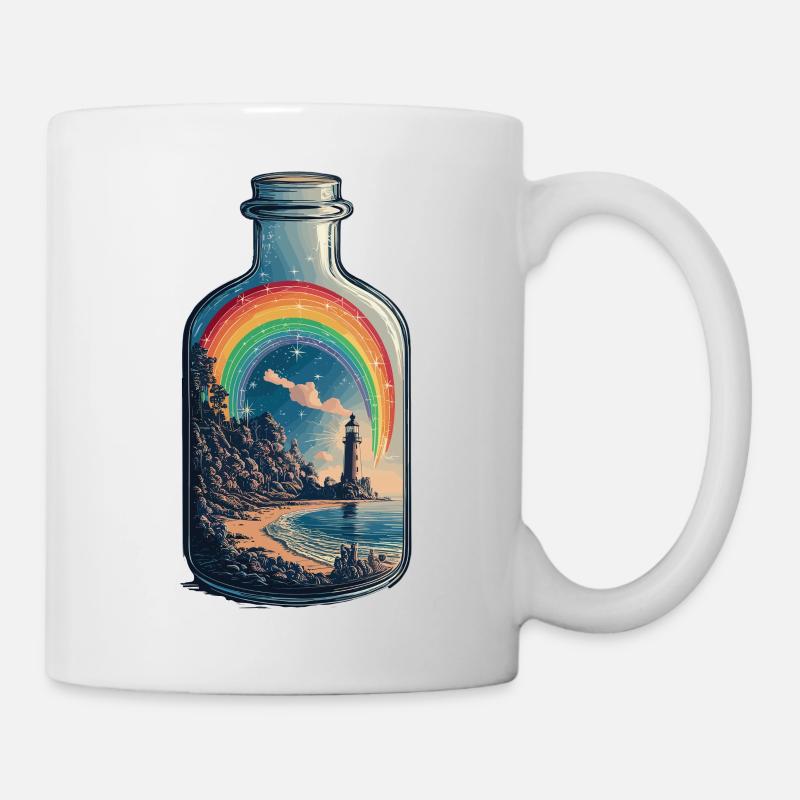 Regenbogen über Leuchtturm Küste für einen - Tasse - Weiß