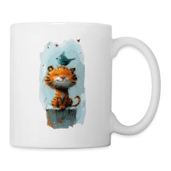 Niedliche Katze mit Ente auf dem Kopf für Kinder - Tasse - Weiß - Rechts