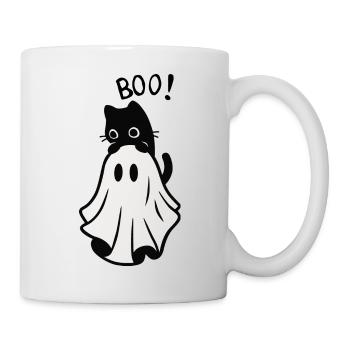 Boo - Katze erschreckt Gespenst - Tasse - Weiß - Rechts