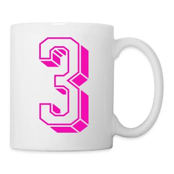 Zahl drei - Nummer 3 pink Mädchen Trikotnummer - Tasse - Weiß - Rechts