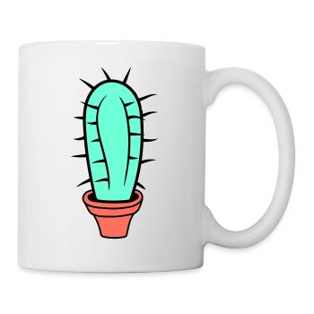 Kleiner Kaktus Stacheln Wüsten Kakteen Blumentopf - Tasse - Weiß - Rechts