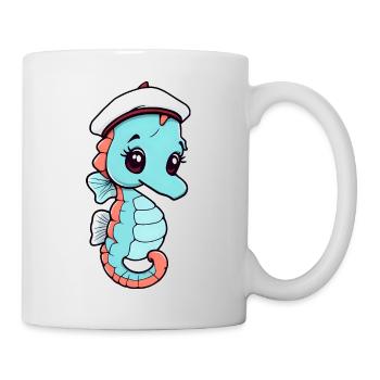 Hippocampe de dessin animé joyeux dans un chapeau de marin - Mug blanc - blanc - Droite