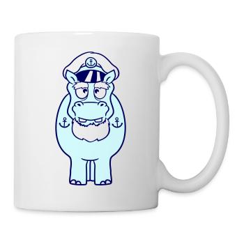Lustiges Nilpferd Kapitän steht Süß Cartoon Comic - Tasse - Weiß - Rechts