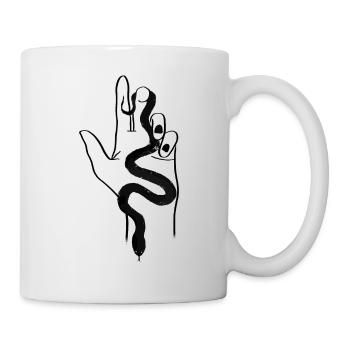 Eine schwarze Schlange in der Hand - Tasse - Weiß - Rechts