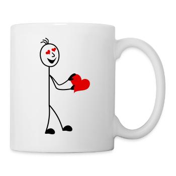 Stick figure with heart & hearts in the eyes - Mug - white - Right