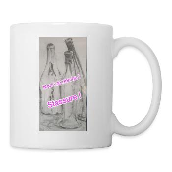 Humor, leere Alkoholflasche, Geschenkidee - Tasse - Weiß - Rechts