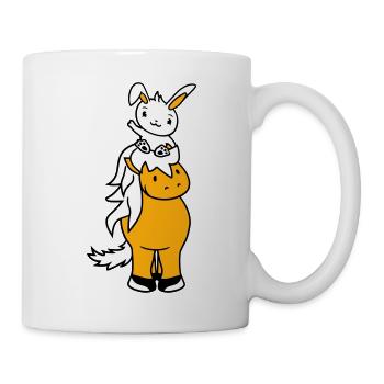 Hase Pferd reiten Reiter Pony Pferdchen winken Süß - Tasse - Weiß - Rechts