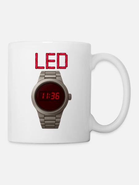 Edelstahl-LED-Uhr mit roter Anzeige - Tasse - Weiß