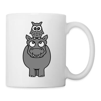 Hibou assis sur hippopotame drôle 2 amis chevauchant - Mug blanc - blanc - Droite
